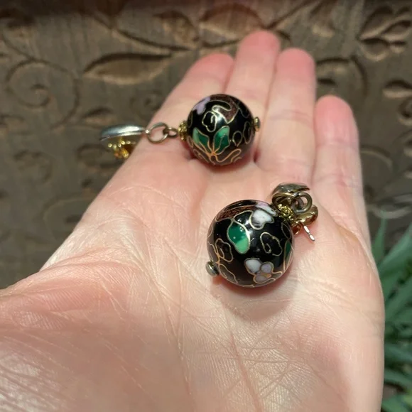 Black cloisonné Rounds, Masha Archer designer earrings